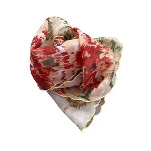 Vintage 60s Watercolor Rectangle Scarf Light Boho Lettuce Edge Retro Wrap Silk